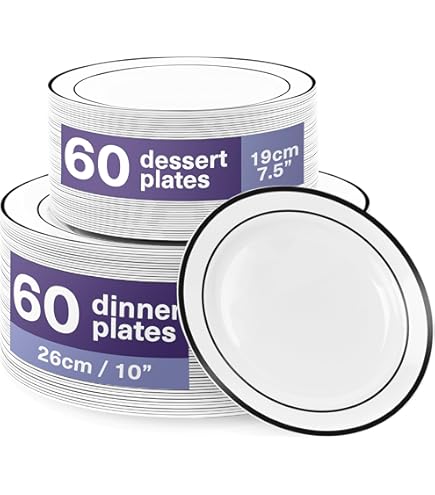 EcoQuality Assiettes Rondes En Plastique Noir Jetables écologiques Avec Collection Gold Edge Edge Pour 120 Invites Eoqu2868