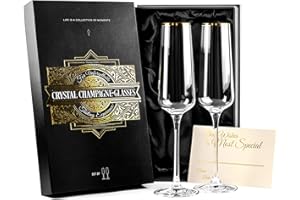 GLASSIQUE CADEAU Copas de Champán con Borde Dorado para Regalo | Juego de 2 | Copas de Brindis de Cristal para Novios, Bodas, Aniversarios y Cumpleaños | Elegante Cristalería para Cava, Prosecco, Vino Espumoso