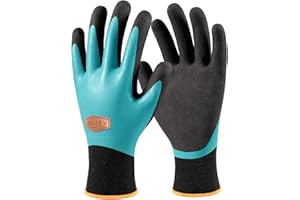 COOLJOB Wasserfeste Winterhandschuhe, doppelt beschichtete Gartenhandschuhe, Kaltwetter-Arbeitshandschuhe für Außenarbeiten, Schwarz & Blau (1 Paar L)