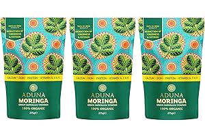 Aduna Organic Moringa Powder | 100% Pure Moringa Leaf for Energy & Immune Support | Natural Vegan Source of Iron, Calcium & Protein | Superfood Powder for Smoothies, Soups, Stews & More | 3 x 275g