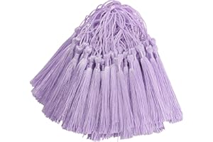HETUYON 100pcs Silky Handmade Craft Tassels Mini Pendant for DIY Bookmark, Keychain, Garland, Graduation Cap, Curtains, Jewelry Making, Party Decoration, Sewing, Cushions and Home Decor (Light Purple)