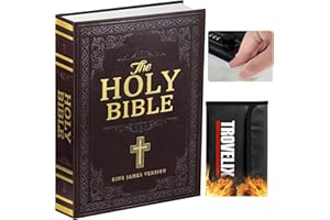 Sekam Buchtresor mit Zahlenschloss,Versteckter Safe (27,7 x 19,6 x 4,6 cm) mit Feuerfester Tasche,Buchbox Versteckte Aufbewahrung,Geldverstecke für Zuhause,Geldkassette Buchsafe für Bargeld (Bibel L)