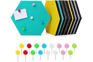HonGien 8 Pièces Panneau de Liège Tableau D'affichage Auto-adhésif Hexagone avec 16 des Punaises pour la Décoration Murale de Bricolage pour le Bureau à Domicile, Bleu Lac/Jaune/Gris/Noir