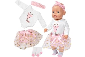 YYWWLX Baby Puppen Puppenkleidung Kompatibel mit 35-43 cm New Born Baby Puppen, 4 Teiliges Puppenkleidung, Bestehend aus Tutu Rock Haarband Socken, Pink Giraffe Kleidung für 14-18 Zoll Baby Puppe