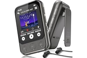 ODEJOI 64GB Reproductor MP3 Bluetooth 5.3 con Clip y Altavoz, Reproductor de Música Deportivo con Pantalla Táctil y Botones, Control de Volumen Independiente, Radio FM, Ampliable hasta 128GB