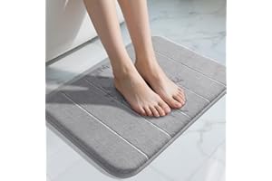 Yimobra Memory Foam Bath Mat, Soft and Comfortable, Super Water Absorption, Non-Slip, Thick, Machine Wash, Easier to Dry for Bathroom Floor Rug, 43 x 61 cm, Gray