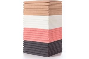 Lumimi Cleaning Cloth 24 Piece Microfiber Ultrafine Very Thick Wiping Drying Well Durable Reusable Multicolored Size 15" x 15" Beige Red White Grey, Pack of 24