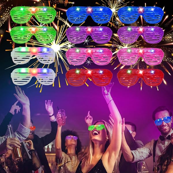 12 occhiali luminosi a LED, si illuminano al buio, unisex, per