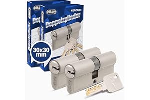 GERCAR Lot de 2 cylindres profilés Pro - 30/30 - Massifs - Serrure à cylindre double - En laiton mat - Avec 10 clés - Clé réversible - Longueur : 60 mm, A : 30 B : 30 - 2 x