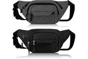Meng Jiaran 2 Pack Bum Bag Bumbag for Men Women, Waterproof Bumbags for Ladies, 4 Zip Pockets Adjustable Belt Fanny Packs for Sport Running Walking Travel Cycling, Black Grey