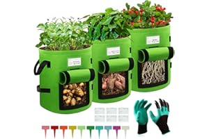 Hymarvo 10 Gallonen(40L) Kartoffel Pflanzsack,3 Stück pflanzsäcke Kartoffeln Set mit Klettfenster,Kartoffelsack Pflanztaschen mit Griffe für Tomaten/Kartoffeln/Pflanzen, Kartoffelpflanzsäcke(Grün)