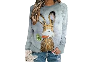 EFOFEI Señoras Cuello Redondo Sudadera De Manga Larga Suéter Pascua Lindo Conejo De Impresión T Shirt Tie-Dye Suéter Colorido Blusa