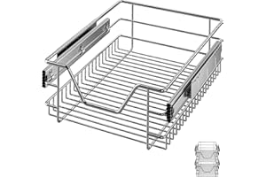 CASARIA 2x Bandejas de Metal Telescópicas 40cm Cestas de Almacenamiento Extraíbles Carga 20Kg Cocina Cromada