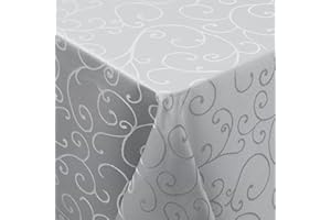 ‎SMIRY Smiry Tischdecke Abwaschbar Ornamente Rechteckig 140 x 100 cm Tischtuch Damast Tafeldecke Kratzfest aus Polyester Pflegeleicht für Küche, Party - Grau