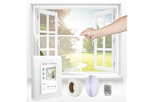 MEFENY Fly Screens for Windows Nets to Keep Bugs Out, 130cm*150cm DIY Window Insect Screen Mesh with Loop Border to Custom Fly Net for Windows, White