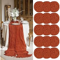 6 Runner Da Tavola In Garza Rustica Terracotta, 53x300 Cm, Lungo 3 Metri, Per Matrimoni E Feste Bohémien - 3