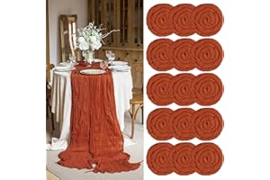 TERUNTRUE 15 Packs Cheesecloth Table Runner Terracotta Semi-Sheer Table Runner 55x300cm, Rust Red Rustic Gauze Boho Table Runner, Wedding Table Decor Table Cloth for Bridal Shower Party Wedding Holiday