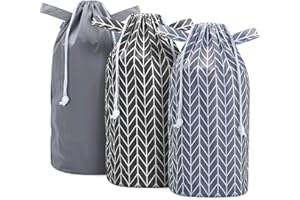 Teamoy Baby Windelbeutel Wiederverwendbar, 3 Stück Waschbar Wetbag für Windeleimer, Windeltasche mit Kordelzug, Tragbare Baby Windel Müllsack, Grau + Schwarz/Grau mit Pfeilmuster
