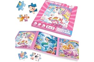 BSENHE Magnetic Puzzles for 3 Year Olds, Unicorn Mermaid Princess Toddler Travel Toys Plane Activities for Kids Educational Toys Present 3 Year Old Girl Gifts