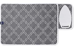 Encasa XO Tapis de Repassage 70x50 cm avec Rembourrage de 3mm & Repose-Fer Silicone pour Le Repassage à la Vapeur sur la Table ou Le lit-Couverture résistante à la Chaleur- Carreaux Gris