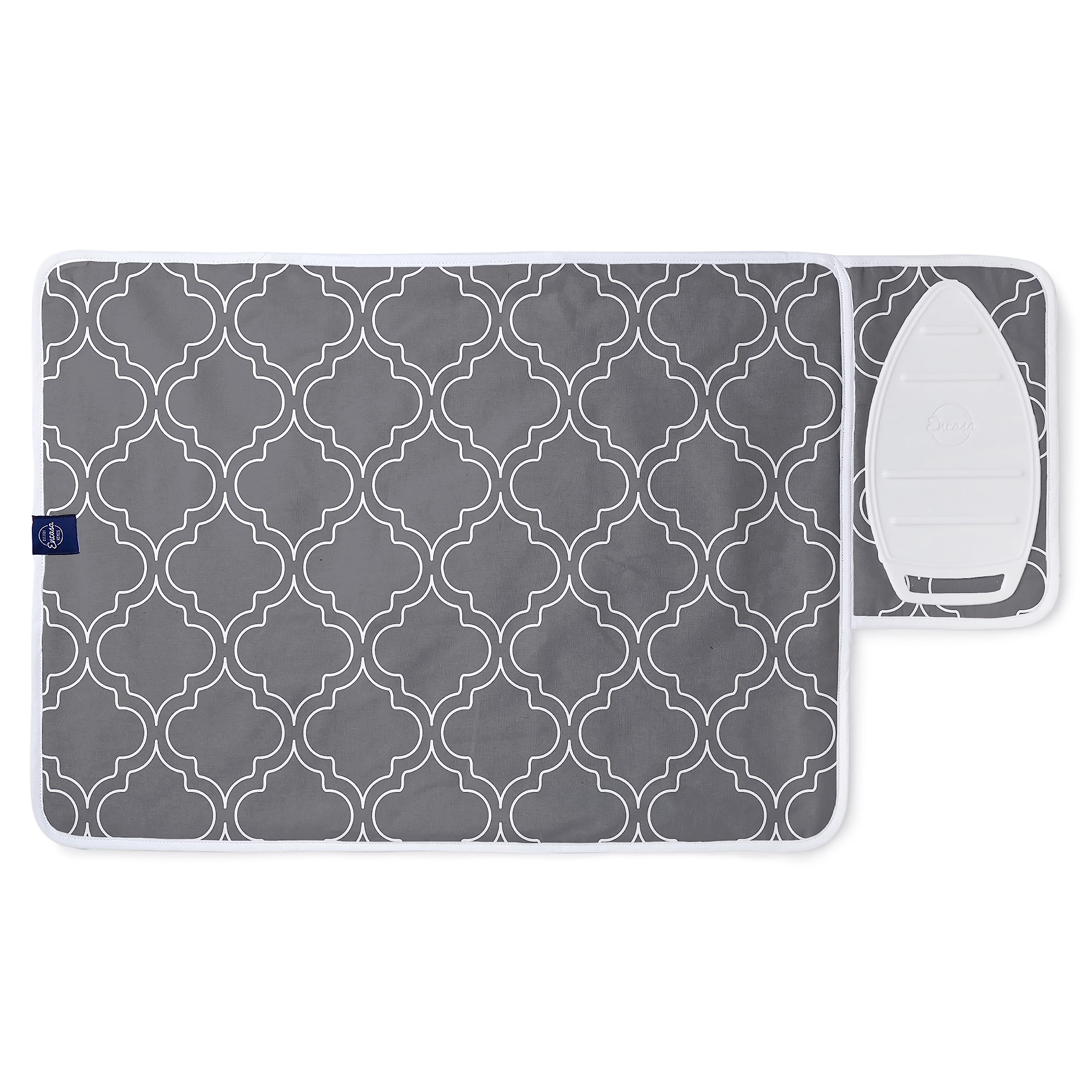 Encasa XO Homes Ironing Mat(Small 70X50 Cm)With 3Mm Felt Padding,Silicone Iron Rest Protector,Steam Press On Table,Bed,Portable,Heat Reflective,Foldable,Washable,Printed-Grey Tiles