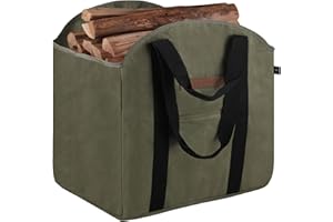 BONTHEE Borsa per legna da ardere in tela cerata impermeabile grande porta tronchi borsa autoportante per legna da ardere, verde militare