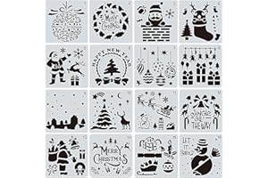 Rumyve 16Pcs Drawing Painting Stencils Set,Reusable Plastic Painting Stencils for Art,Drawing,Window Glass,Door,Car,Wood,Scrapbooking,Holiday Christmas Snowflake DIY Decor