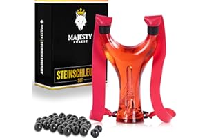 MAJESTY FOREST® Profi Steinschleuder Set - Zwille mit einzigartigen Farben für Sport und Outdoor als Bundle mit Munition, Gummibändern und Ebook