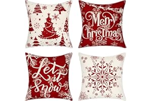 SOMYTING Funda de cojín de Navidad, 45 x 45 cm, 4 Unidades, Funda de Almohada para decoración del hogar, de Lino, decoración de Navidad