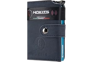 HOKITS Porta Carte di Credito, Portafoglio Uomo - Donna Piccolo, Porta Tessere, portatessere tascabile Portafogli Mini Clip, Wallet Verticale, Portadocumenti con Portamonete Rfid/NFC (Blu scuro)
