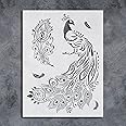 G GSS Designs Peacock Stencil - Reusable Large Stencils for Painting on Wood Wall Canvas Fabric Furniture Crafts 12''x16'' - Peacock Feather Stencils Template