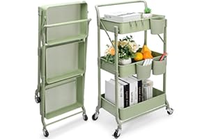 ‎SHRIVEE Shrivee 3-Tier Küchenwagen, Servierwagen, Faltbarer Metallwagen, Regal auf Rädern, Regal, Organizer, Küchenregal, Faltbarer Allzweckwagen für Küche, Bad, Büro (grün)