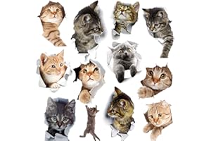 Keboyoe Naklejki z kotem na ścianę, urocze naklejki 3D, kot, sztuka ścienna, usuwalna tapeta z kotem, zerkający kot, naklejka na lodówkę, kuchnię, salon, sypialnia, dekoracja ścienna, 12 szt. (kot-1)