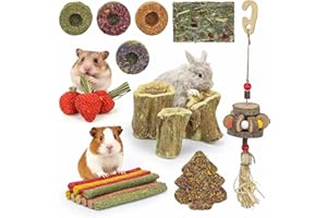 Reyshin Kaninchen Spielzeug Set,Kleintiere Kauspielzeug Timothy Heu Sticks Apfelholzstäbchen Hasen Spielzeu Zahnpflege Molar Für Hamster Kaninchen Chinchilla Meerschweinchen (H01)