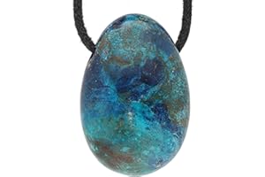 Lebensquelle Plus Chrysokoll Tropfenanhänger | Gebohrter Trommelstein Tropfen Anhänger mit Baumwollband | Hochwertiger Edelsteinanhänger