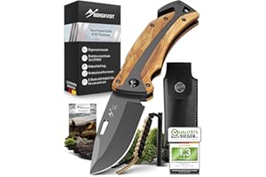BERGKVIST® K30 Titanium Couteau pliant (couteau multifonction 3-en-1) avec manche en bois I couteau de survie avec pochette de ceinture (K30)