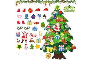 Niserelesa Arbre, Sapin De Noël en Feutre, 3.28ft Sapin Feutrine A Decorer, DIY, avec 32Pcs Ornements Détachables, Décoration pour Murales Fenêtre Porte