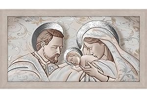 Lupia - Quadro Moderno Soggiorno Camera da Letto Sacra Famiglia con Cornice Shabby Boston Colore Beige 60x110 cm The Kiss Ceramic Mix Stampa su Pannello in Legno