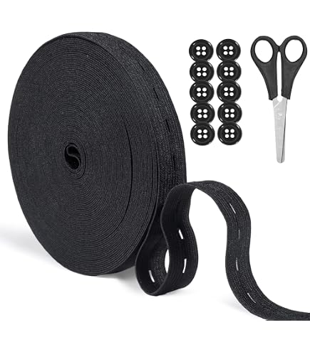 Lot 2 Rouleaux Élastique à Boutonnière 8m X 15mm + 20 Boutons Résine - Ruban Élastique Couture Ajustement Taille
