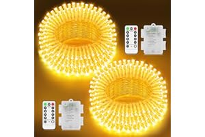 ‎LYNNON LYNNON LED Lichterkette Außen Batterie 2×100 LED Lichterkette Innen Wasserdicht Lichterkette Batterie Warmweiß mit Fernbedienung für Outdoor Party Hochzeit Camping Balkon Zimmer Weihnachtsbaum deko