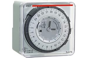 VEMER VP884100 NAPA-D - Interruttore Orario Elettromeccanico a Cavalieri, Programmazione Giornaliera, Installazione a Parete, Pannello o su Barra DIN, Riserva di Carica 100h, Grigio Chiaro