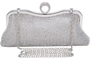 BAIGIO Clutch de Mujer con Diamantes en Plata y Oro para Boda Fiesta, Bolso de Noche Brillante con Pedrería para Mujeres