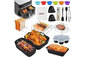 YAOYIN Akcesoria do frytkownicy powietrznej, do Tefal EY9018 Dual Easy Fry 5.2/3.1L, akcesoria do frytkownicy powietrznej ninja, tarcze do frytkownicy powietrznej, grilla, rękawice silikonowe itp