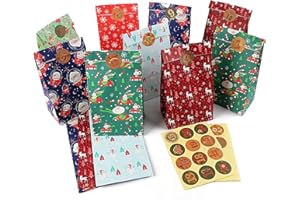 MHwan Calendario Adviento 2025 para Rellenar, 24 Vistoso Bolsas Calendario Adviento con Estampado, Grandes, Ideales para Decoraciones y Regalos Navideños DIY, Papel Kraft Resistente, Reutilizable