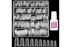 Nageltips für Gelnägel, Venares 500 Stücke Acryl Künstliche Nägel 10 Größen Nageltips mit Kleber, Acryl Künstliche Nagelspitzen Set (Transparent)