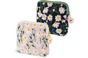 TIESOME Daisies Damenbinden Aufbewahrungstasche, 2 Stück Stickerei Menstruationstassen Beutel Baumwolle weiche Periodentasche, tragbare Tamponhalter Pad Tasche Perioden Set Tasche