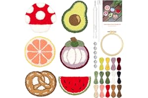 HAND U JOURNEY 6PCS Embroidery Punch Needle Food Series Refrigerator Magnets Set, Rug Punch Decoration DIY Kit for Children and Adult Beginner