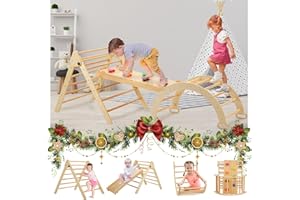 FUNLIO Set Triangolare Montessori Regolabile 3in1, Pieghevole in Legno Massello per Bambini da 2-5 Anni Parco Giochi da Interno Struttura da Arrampicata Tante Funzioni e Divertimento Facile da Montare