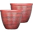SG Traders 2 X Large Plastic Round Cromarty Plant Pot Flower Pot Planter Garden Decoration Copper 40cm Plant Pot Outdoor Flower Pots Outside Garden Planters Outdoor With Drainage Holes