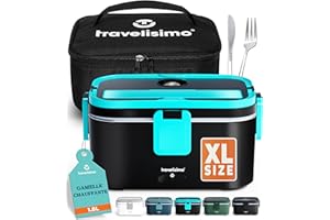 TRAVELISIMO XL Gamelle Chauffante Grande Capacité 1,8L Lunch Box Chauffante 80W Boite Repas Chauffante 3 en 1 220V 24V 12V, Boite Chauffante Repas, Chauffe Gamelle Electrique, Acier Inoxydable